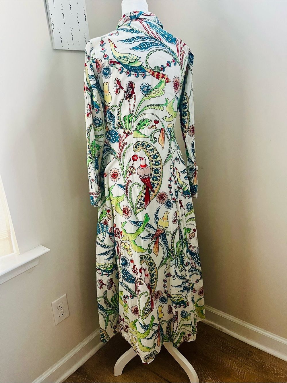 LIVRO Floral& Bird Print Button-Front Maxi Dress, fully lined with pockets; XS - Picture 11 of 11